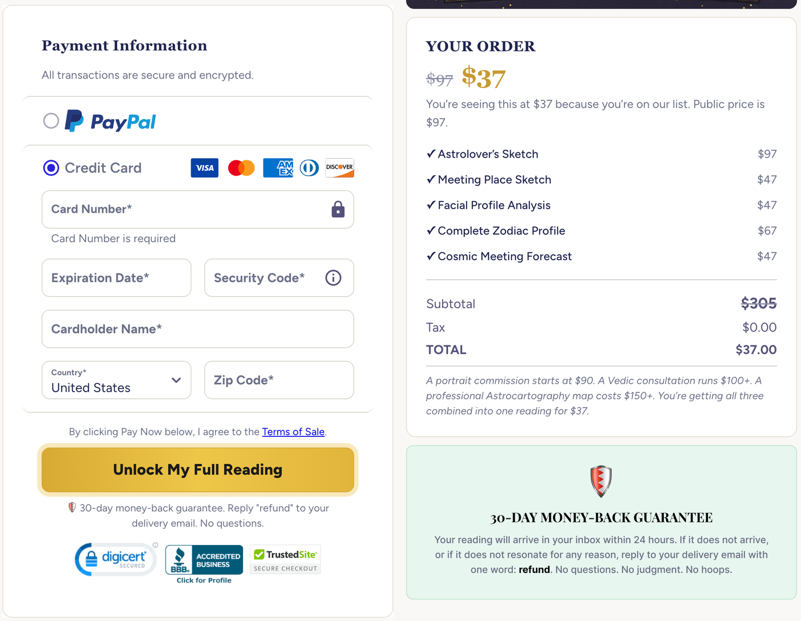Astro Lover Sketch secure checkout page screenshot